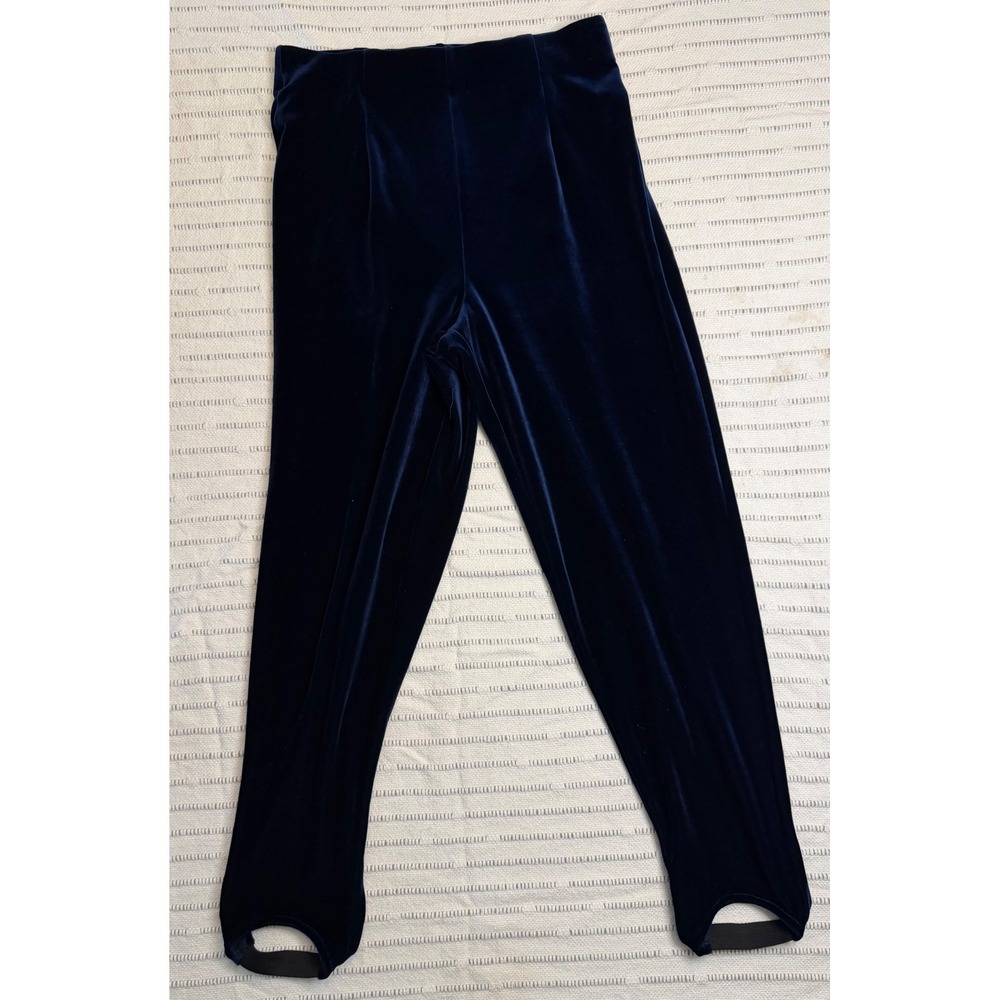 Liz Claiborne Liz & Co Navy Blue Velvet Stirrup Pants High Waist Shimmer Large
